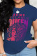 Navy Blue Casual Street Print Patchwork O Neck T-Shirts
