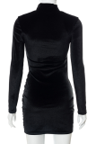 Black Sexy Solid Patchwork Half A Turtleneck Pencil Skirt Dresses