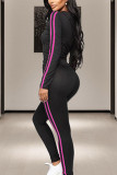 rose red Sportswear Print Hooded Collar Long Sleeve Regular Sleeve Regular Two Pieces