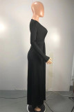 White Fashion Sexy Solid Slit V Neck Long Sleeve Dresses