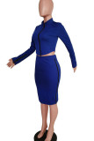 Red Sexy Solid Slit Asymmetrical Zipper Collar Long Sleeve Two Pieces