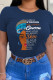 Navy Blue Casual Street Print Patchwork O Neck T-Shirts
