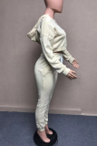 Apricot Casual Solid Patchwork Hooded Collar Long Sleeve Two Pieces