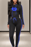 rose red Sportswear Print Hooded Collar Long Sleeve Regular Sleeve Regular Two Pieces