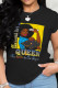 Black Street Print Patchwork O Neck T-Shirts