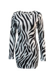 Black Fashion Casual Print Basic O Neck A Line Dresses