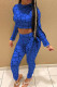 Blue Casual Print Patchwork O Neck Long Sleeve Two Pieces