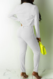White Casual Solid Split Joint Turn-back Collar Long Sleeve Two Pieces(Contain The Belt)