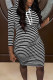 Black Casual Striped Print Patchwork Hooded Collar Straight Dresses