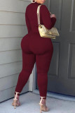 Apricot Sexy Solid Hollowed Out Patchwork Frenulum O Neck Skinny Jumpsuits