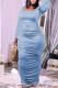 Blue Sexy Solid Patchwork Fold U Neck Pencil Skirt Dresses