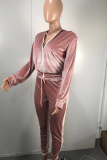 Pink Casual Solid Patchwork Zipper Collar Long Sleeve Two Pieces
