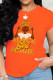 Orange Street Print Patchwork O Neck T-Shirts