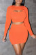 Orange Sexy Solid Hollowed Out Patchwork O Neck Long Sleeve Two Pieces