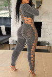 Colour Sexy Solid Hollowed Out Skinny Jumpsuits