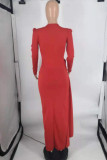 Red Fashion Elegant Solid Slit Without Belt O Neck Irregular Dresses (Without Belt)