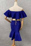 Red Sexy Solid Flounce Off the Shoulder Trumpet Mermaid Dresses