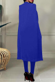 Red Fashion Casual Solid Slit Turn-back Collar Long Sleeve Two Pieces