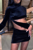 Black Sexy Solid Patchwork Half A Turtleneck Pencil Skirt Dresses