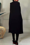 Black Fashion Casual Solid Slit Turn-back Collar Long Sleeve Two Pieces