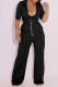 Black Fashion Casual Solid Patchwork Zipper Collar Half Sleeve Two Pieces