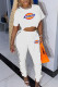 White Casual Print Patchwork O Neck Short Sleeve Two Pieces