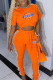 Orange Casual Print Patchwork O Neck Short Sleeve Two Pieces