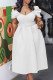 White Fashion Celebrities Solid Patchwork V Neck A Line Dresses