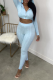 Blue Casual Solid Patchwork Zipper Collar Long Sleeve Two Pieces