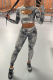 Grey Sexy Patchwork Tie-dye O Neck Long Sleeve Two Pieces