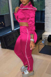 Pink Casual Solid Patchwork Hooded Collar Long Sleeve Two Pieces