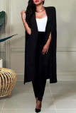 Black Fashion Casual Solid Slit Turn-back Collar Long Sleeve Two Pieces