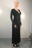 White Fashion Sexy Solid Slit V Neck Long Sleeve Dresses