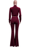 Purple Fashion Street Solid Split Joint O Neck Long Sleeve Two Pieces