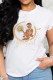 White Casual Print Patchwork O Neck T-Shirts