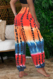Turquoise Casual Print Patchwork Straight High Waist Straight Full Print Bottoms