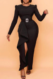 Red Fashion Elegant Solid Slit Without Belt O Neck Irregular Dresses (Without Belt)