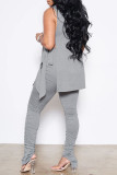 Red Sexy Casual Solid Bandage Fold Turtleneck Sleeveless Two Pieces