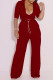 Red Fashion Casual Solid Patchwork Zipper Collar Half Sleeve Two Pieces
