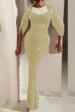 Pink Sexy Patchwork Sequins O Neck Trumpet Mermaid Dresses