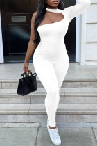White Sexy Casual Solid Hollowed Out O Neck Skinny Jumpsuits