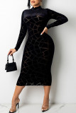 Red Sexy Solid Patchwork See-through Burn-out O Neck A Line Dresses
