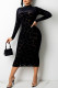 Black Sexy Solid Patchwork See-through Burn-out O Neck A Line Dresses