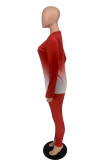 Red Fashion Casual Print Patchwork O Neck Long Sleeve Two Pieces