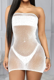 White Sexy Hot Drilling Mesh Swimwears Cover Up