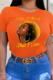Orange Fashion Print Split Joint O Neck T-Shirts