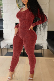 Colour Sexy Solid Hollowed Out Skinny Jumpsuits