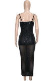 White Fashion Sexy Solid Backless Slit Spaghetti Strap Evening Dress