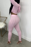 Pink Casual Solid Patchwork Zipper Collar Long Sleeve Two Pieces