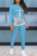 Light Blue Fashion Casual Print Patchwork O Neck Long Sleeve Two Pieces